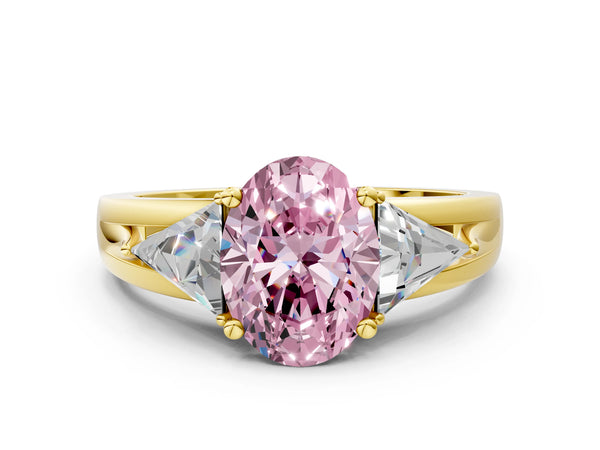 Yellow Gold Oval Trillion Three Stone Engagement Ring Setting for Fancy Pink Center