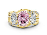 Yellow gold Three-Stone Fancy Pink Oval Cut Cut Diamond Split Shank Prong Set Ring