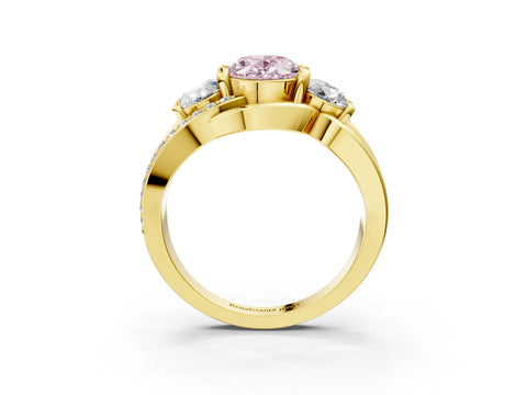 Yellow gold Three-Stone Fancy Pink Oval Cut Cut Diamond Split Shank Prong Set Ring_3