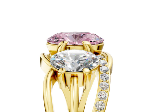 Yellow gold Three-Stone Fancy Pink Oval Cut Cut Diamond Split Shank Prong Set Ring_5
