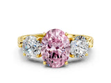 Yellow gold Three-Stone Fancy Pink Oval Cut Cut Milgrain Band Prong Setting Ring
