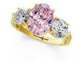 Yellow gold Three-Stone Fancy Pink Oval Cut Cut Milgrain Band Prong Setting Ring_1