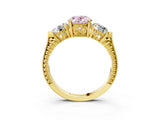 Yellow gold Three-Stone Fancy Pink Oval Cut Cut Milgrain Band Prong Setting Ring_3