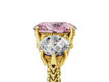 Yellow gold Three-Stone Fancy Pink Oval Cut Cut Milgrain Band Prong Setting Ring_5