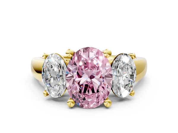 Yellow gold Three-Stone Fancy Pink Oval Cut Cut Solitaire Ring with Classic Prong Setting