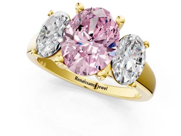 Yellow gold Three-Stone Fancy Pink Oval Cut Cut Solitaire Ring with Classic Prong Setting