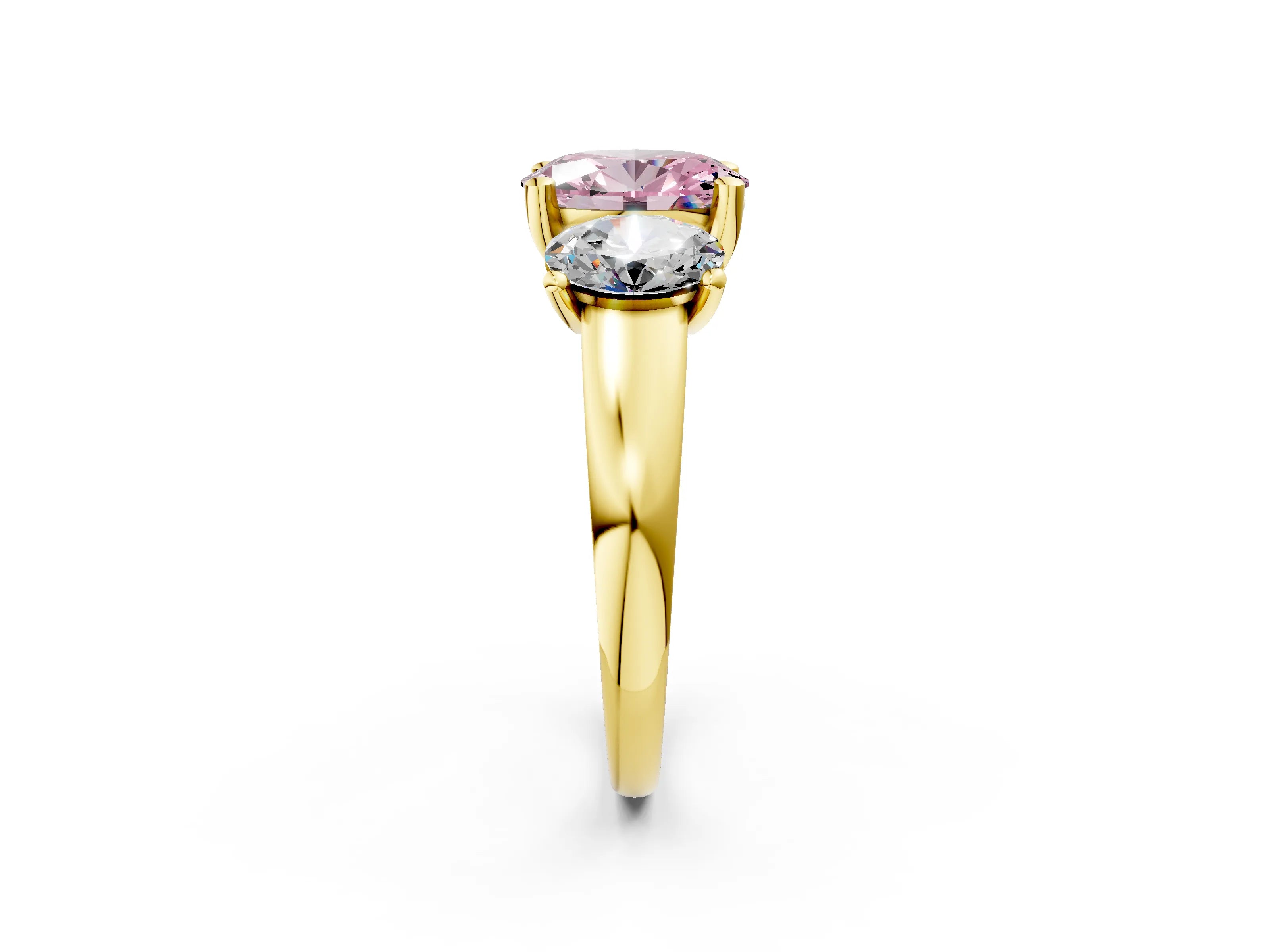 Yellow gold Three-Stone Fancy Pink Oval Cut Cut Solitaire Ring with Classic Prong Setting_2
