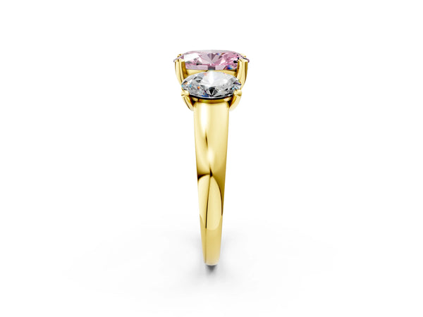 Yellow gold Three-Stone Fancy Pink Oval Cut Cut Solitaire Ring with Classic Prong Setting