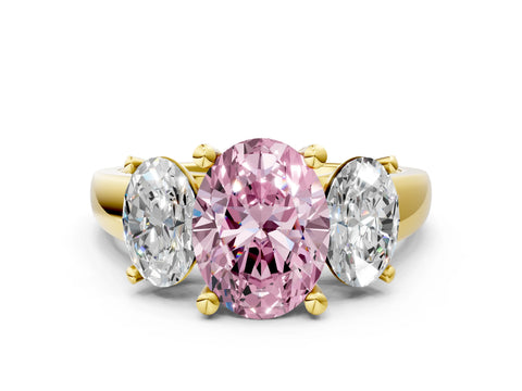 Yellow gold Three-Stone Fancy Pink Oval Cut Cut Solitaire Ring with Classic Prong Setting
