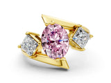 Yellow gold Three-Stone Fancy Pink Oval Cut Cut Tension Band Ring with Four-Prong Setting
