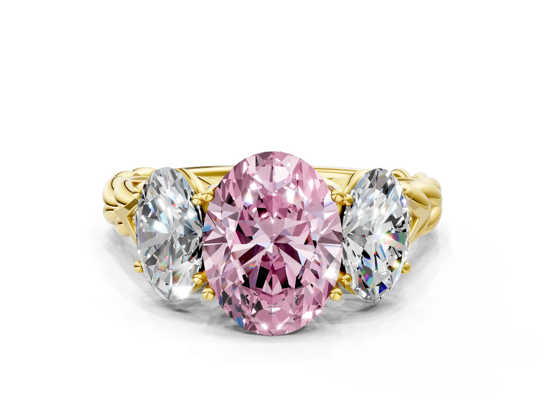 Yellow gold Three-Stone Fancy Pink Oval Cut Diamond Braided Band Ring with Four-Prong Setting_40