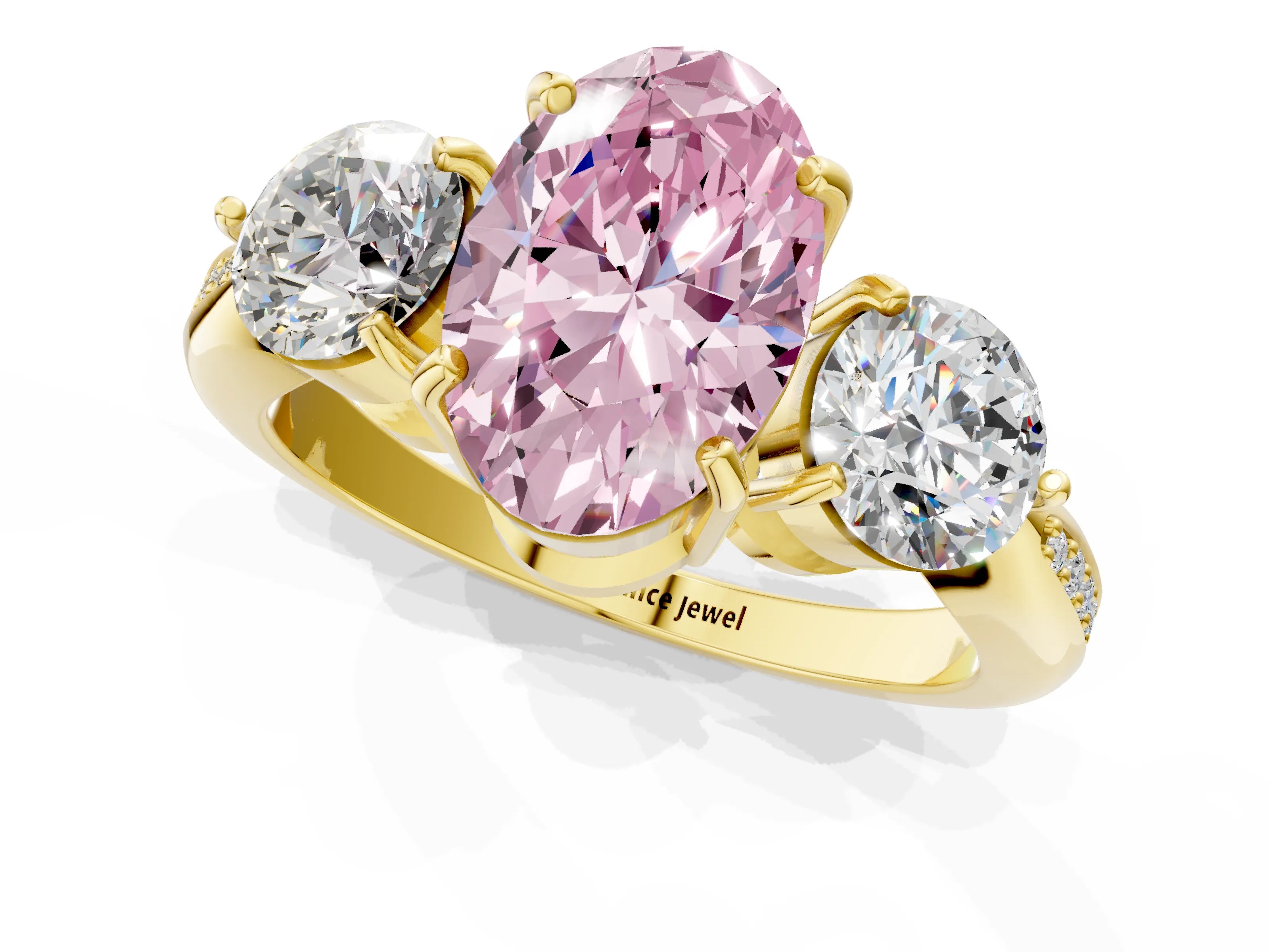 Yellow gold Three-Stone Fancy Pink Oval Cut Diamond Channel Set Engagement Ring with Prong Setting_1