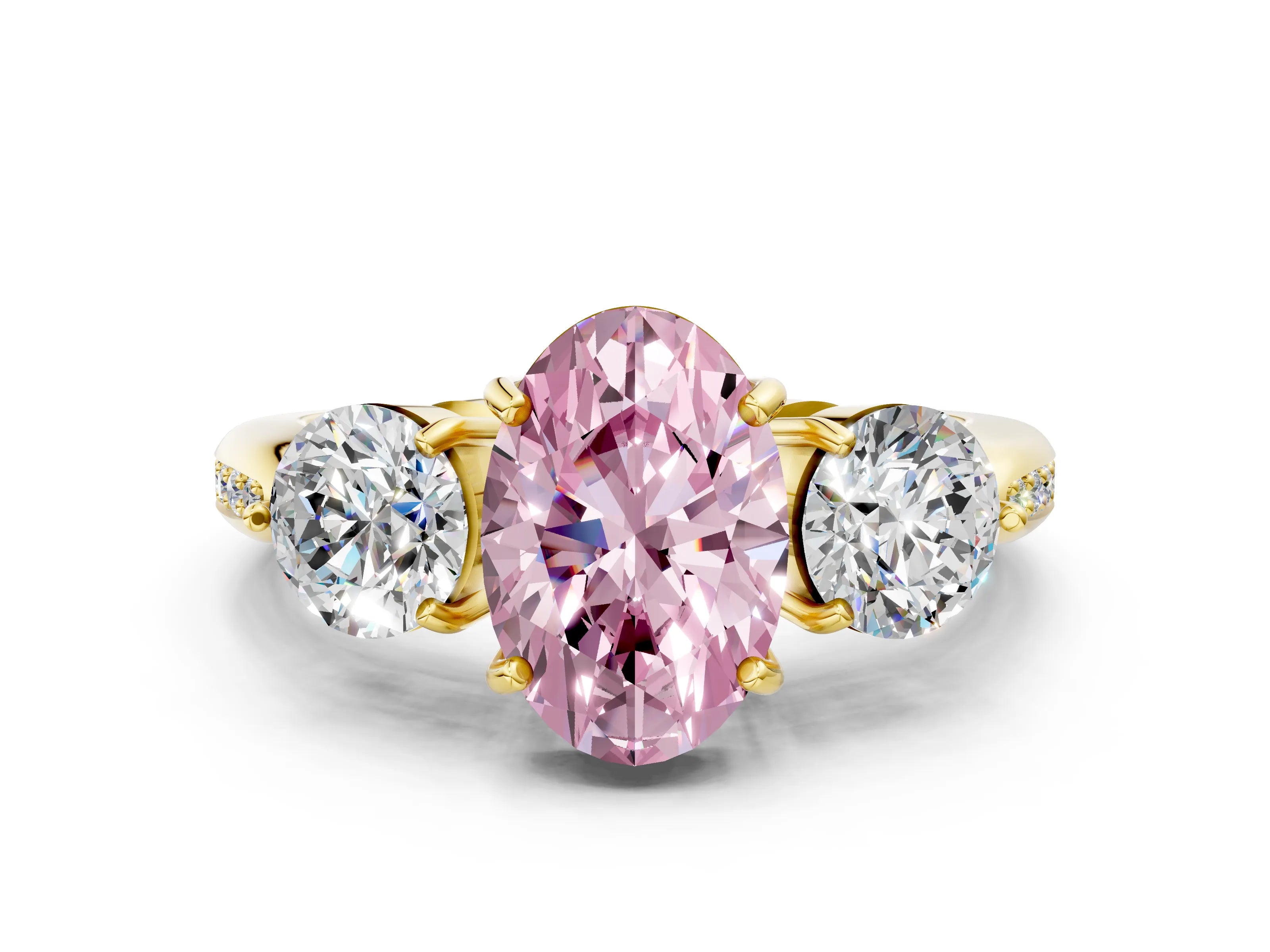 Yellow gold Three-Stone Fancy Pink Oval Cut Diamond Channel Set Engagement Ring with Prong Setting_12
