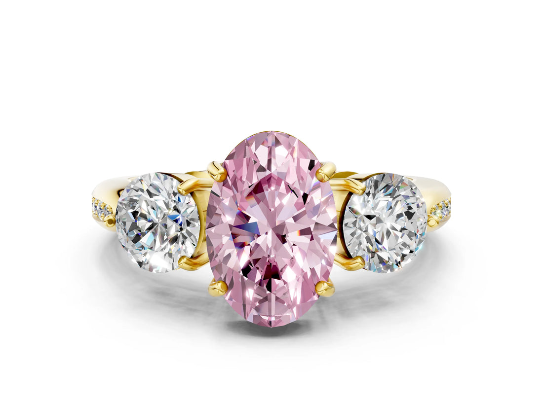 Yellow gold Three-Stone Fancy Pink Oval Cut Diamond Channel Set Engagement Ring with Prong Setting_12