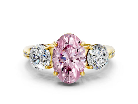 Yellow gold Three-Stone Fancy Pink Oval Cut Diamond Channel Set Engagement Ring with Prong Setting_12