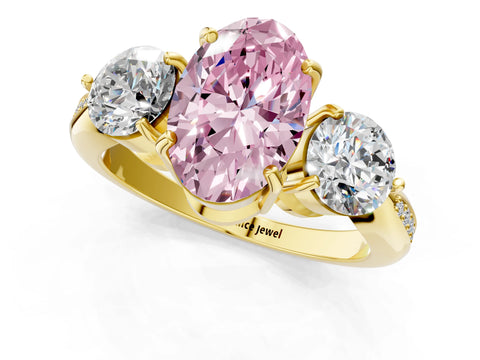 Yellow gold Three-Stone Fancy Pink Oval Cut Diamond Channel Set Engagement Ring with Prong Setting_13