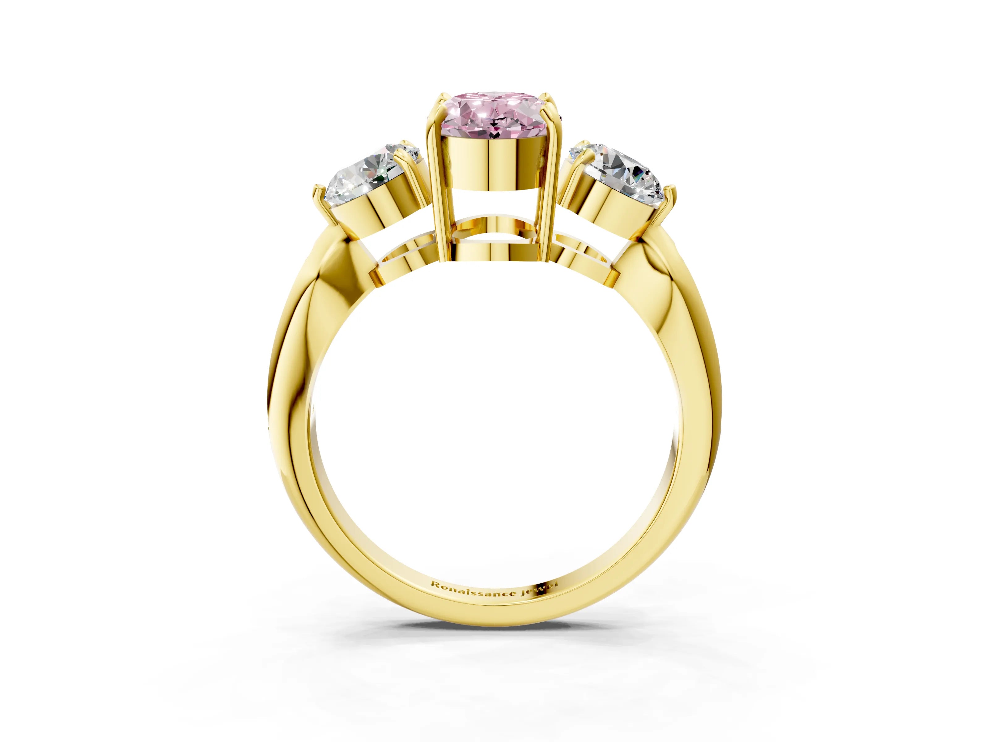 Yellow gold Three-Stone Fancy Pink Oval Cut Diamond Channel Set Engagement Ring with Prong Setting_15