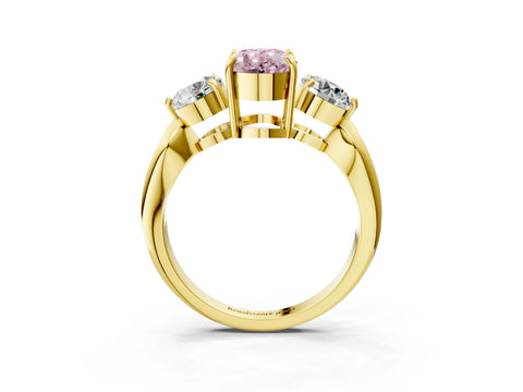 Yellow gold Three-Stone Fancy Pink Oval Cut Diamond Channel Set Engagement Ring with Prong Setting_15
