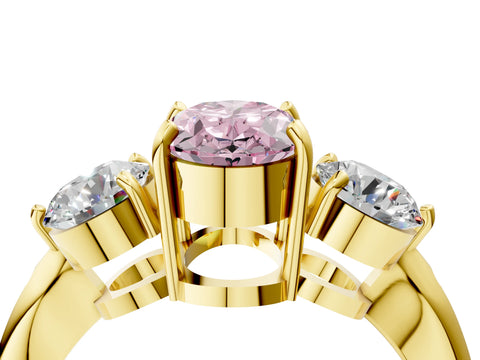 Yellow gold Three-Stone Fancy Pink Oval Cut Diamond Channel Set Engagement Ring with Prong Setting_16