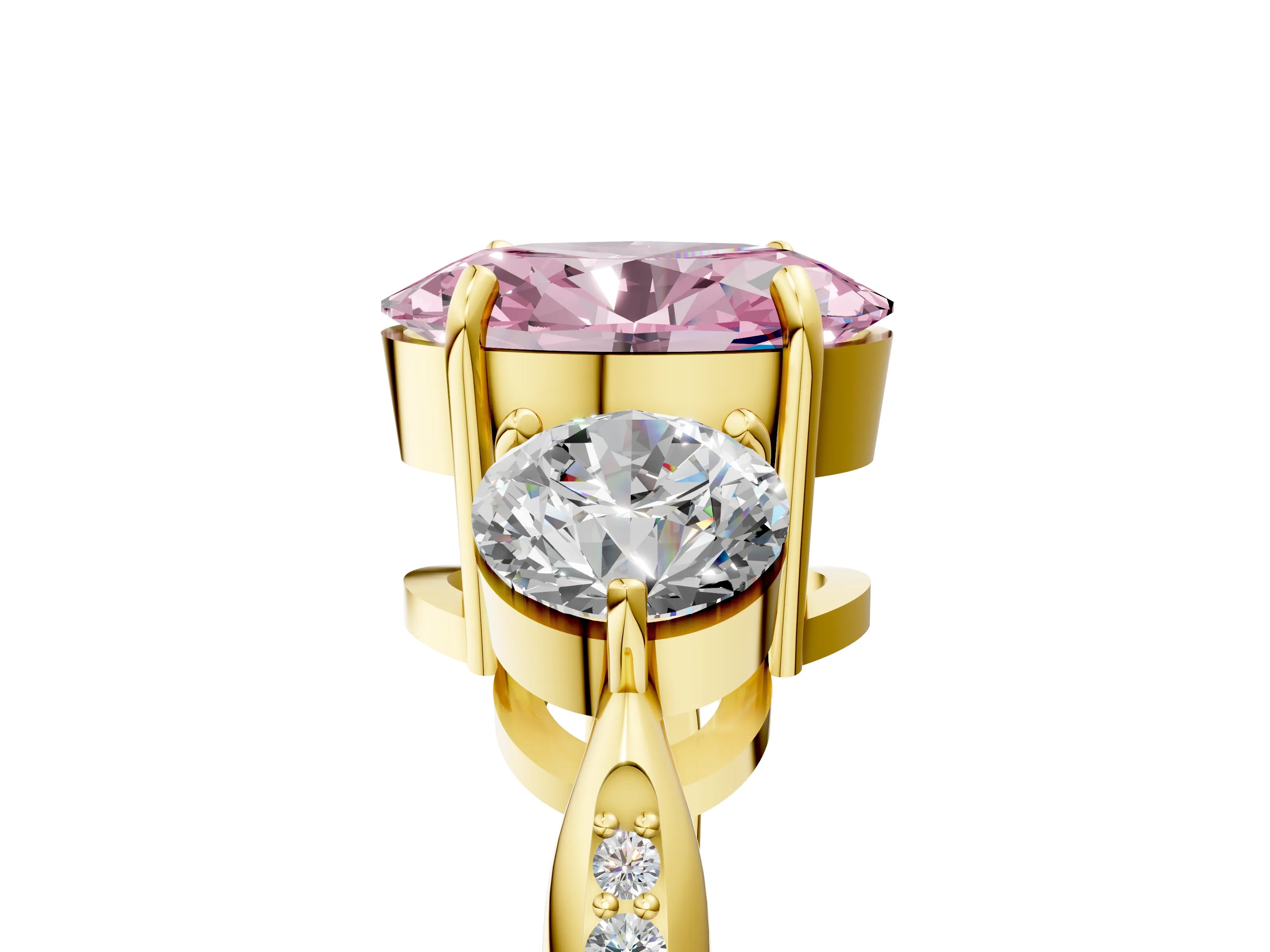 Yellow gold Three-Stone Fancy Pink Oval Cut Diamond Channel Set Engagement Ring with Prong Setting_17
