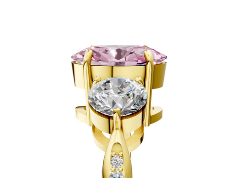 Yellow gold Three-Stone Fancy Pink Oval Cut Diamond Channel Set Engagement Ring with Prong Setting_17