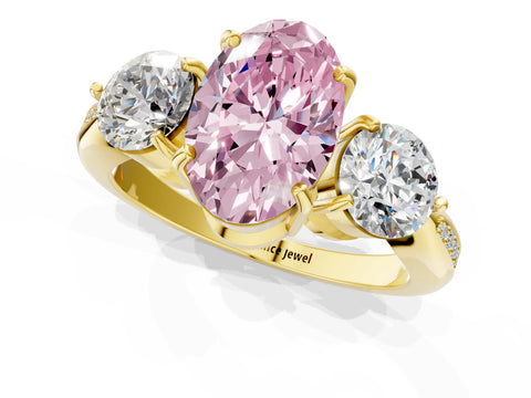 Yellow gold Three-Stone Fancy Pink Oval Cut Diamond Channel Set Engagement Ring with Prong Setting_1
