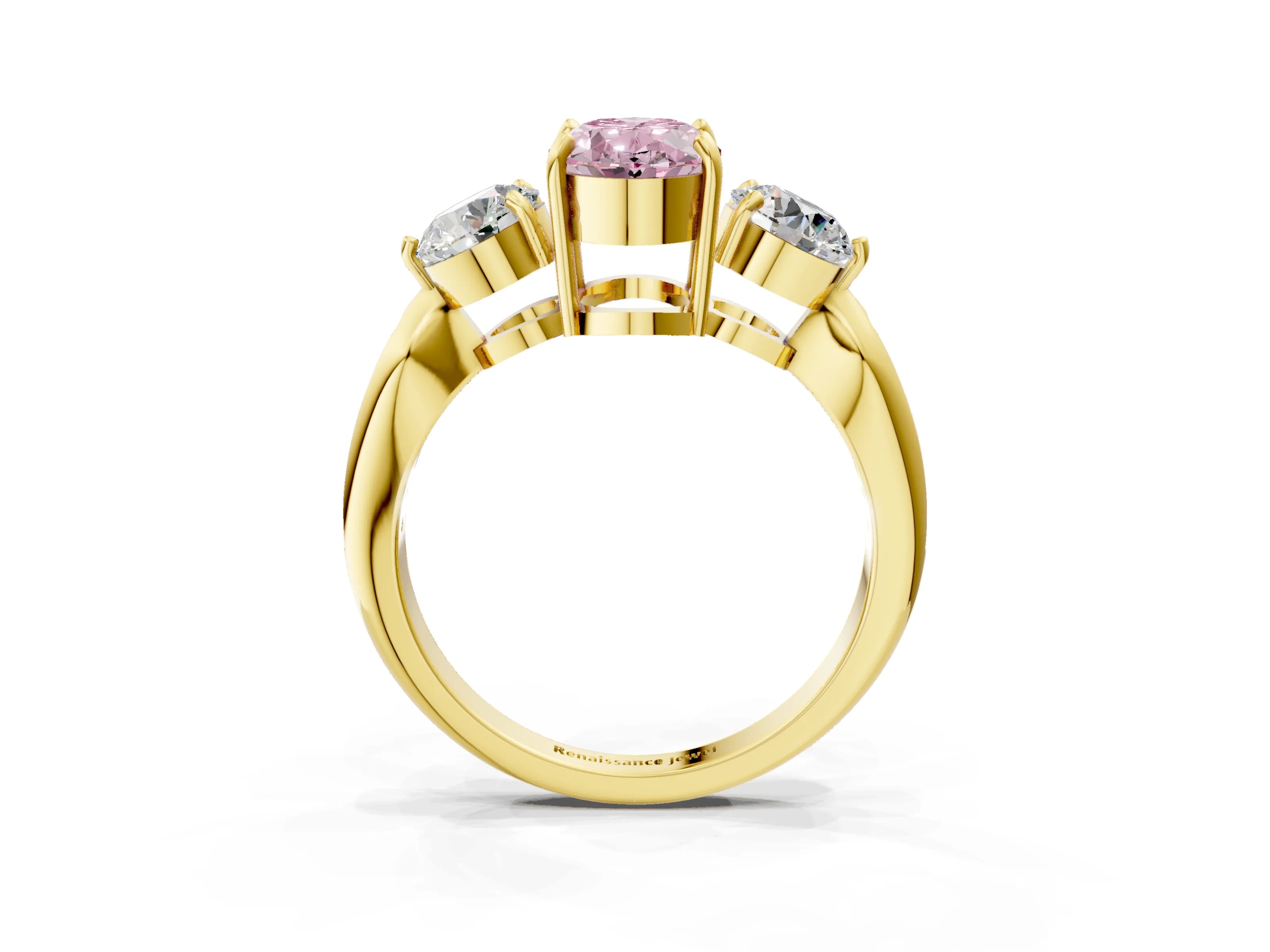 Yellow gold Three-Stone Fancy Pink Oval Cut Diamond Channel Set Engagement Ring with Prong Setting_3