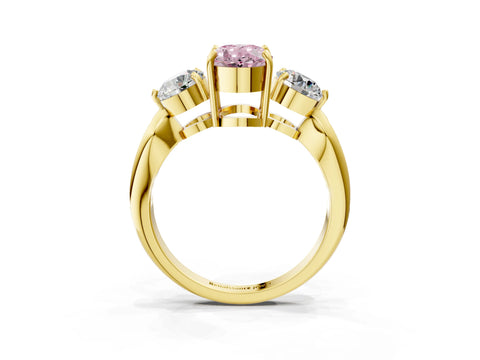 Yellow gold Three-Stone Fancy Pink Oval Cut Diamond Channel Set Engagement Ring with Prong Setting_3