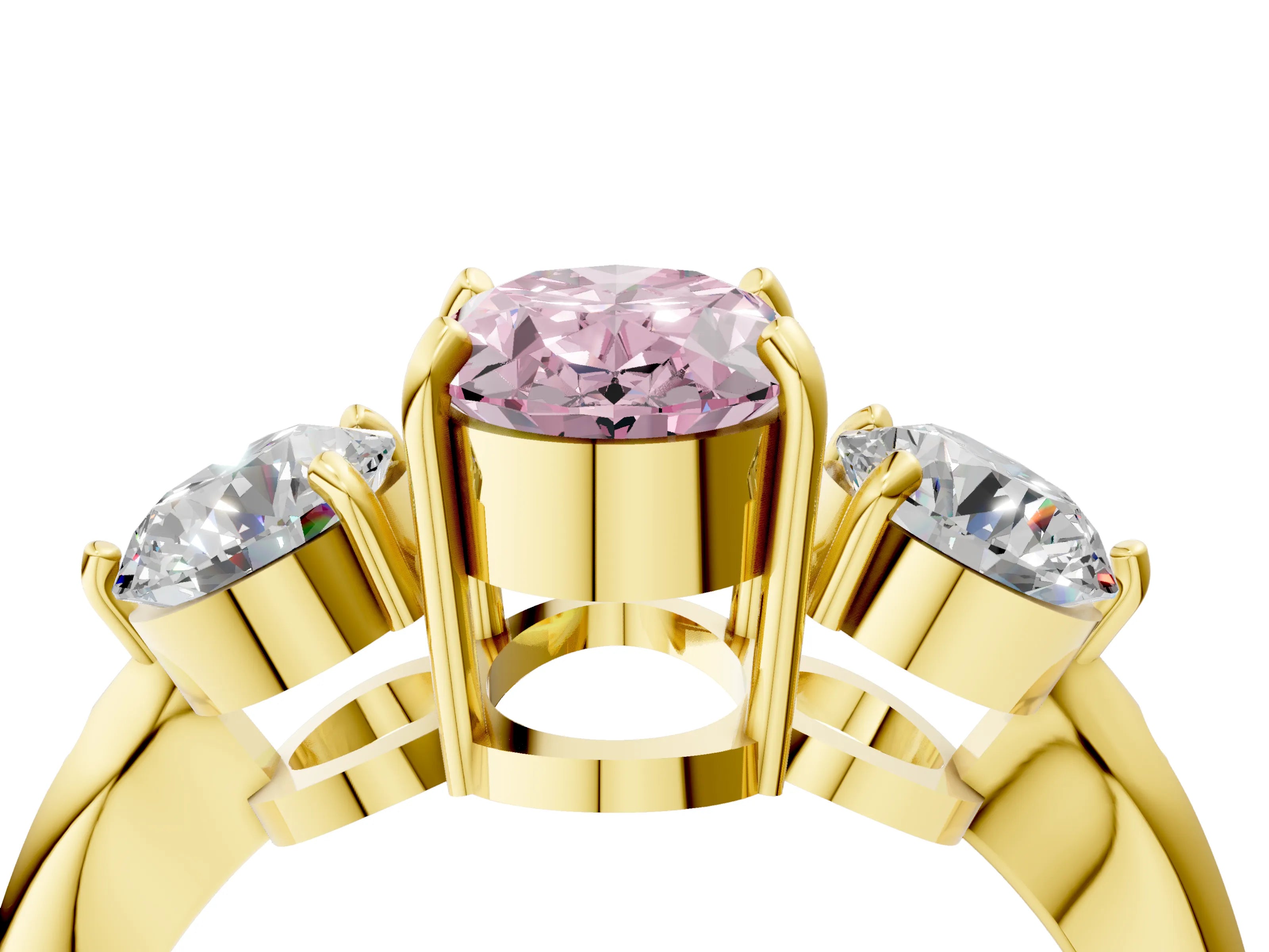 Yellow gold Three-Stone Fancy Pink Oval Cut Diamond Channel Set Engagement Ring with Prong Setting_4