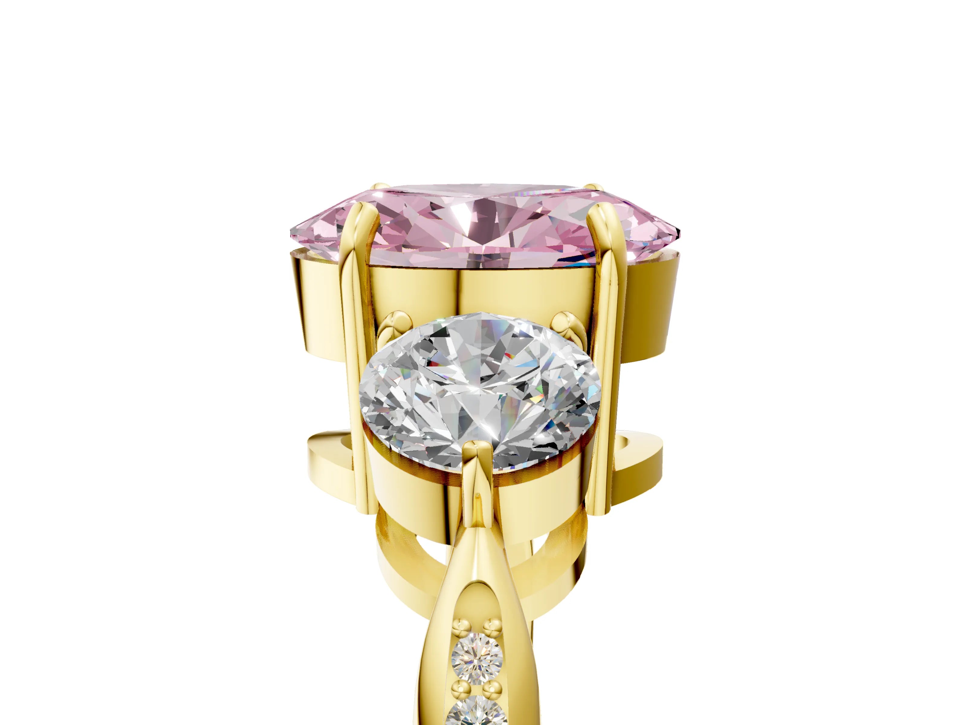 Yellow gold Three-Stone Fancy Pink Oval Cut Diamond Channel Set Engagement Ring with Prong Setting_5