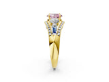 Yellow gold Three-Stone Fancy Pink Oval Cut Diamond Engagement Ring with Pave Band and Prong Setting_2