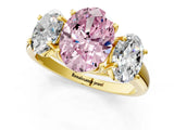 Yellow gold Three-Stone Fancy Pink Oval Cut Diamond Engagement Ring with Prong Setting_4