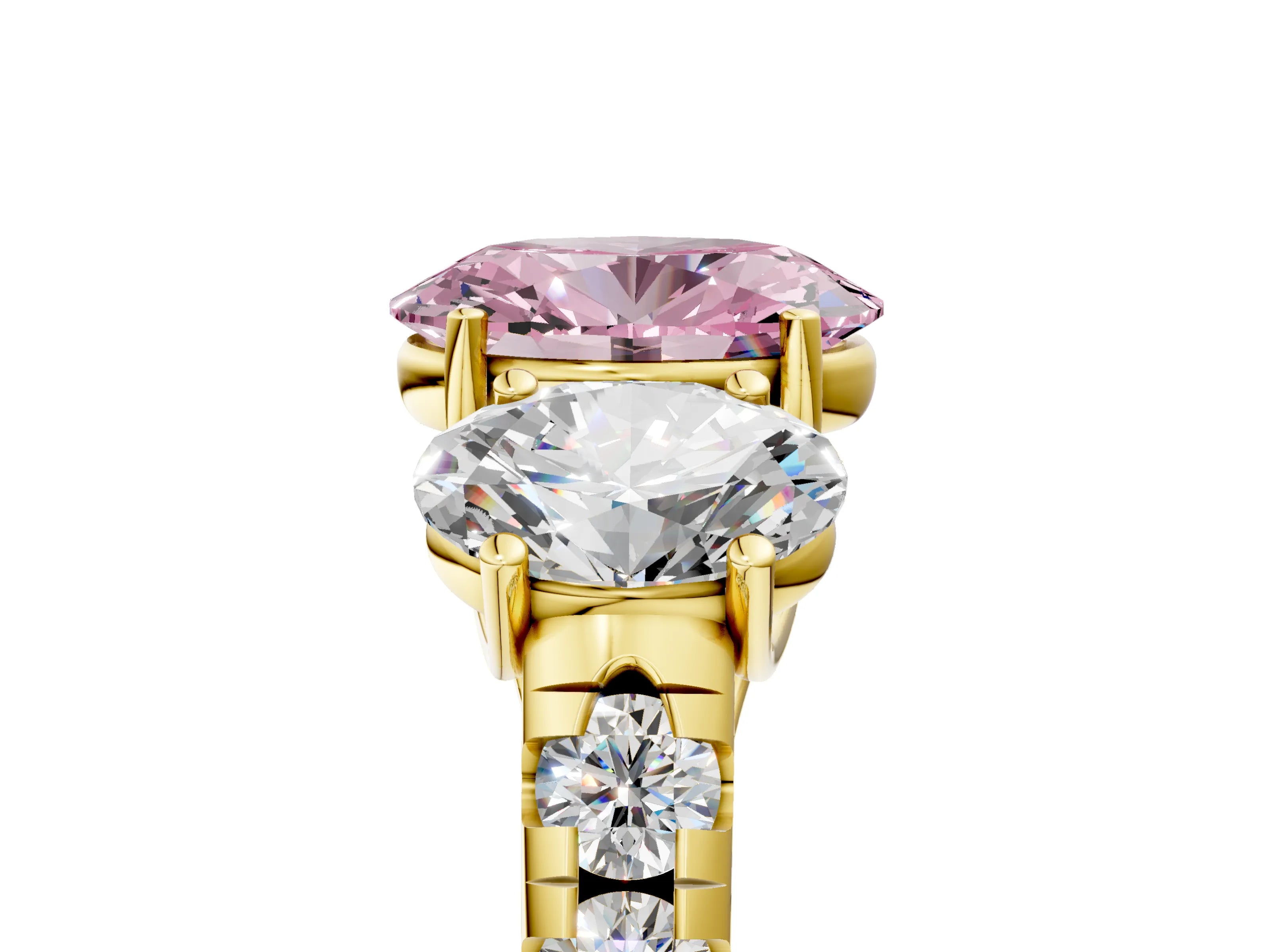Yellow gold Three-Stone Fancy Pink Oval Cut Diamond Pavé Band with Prong Setting_5