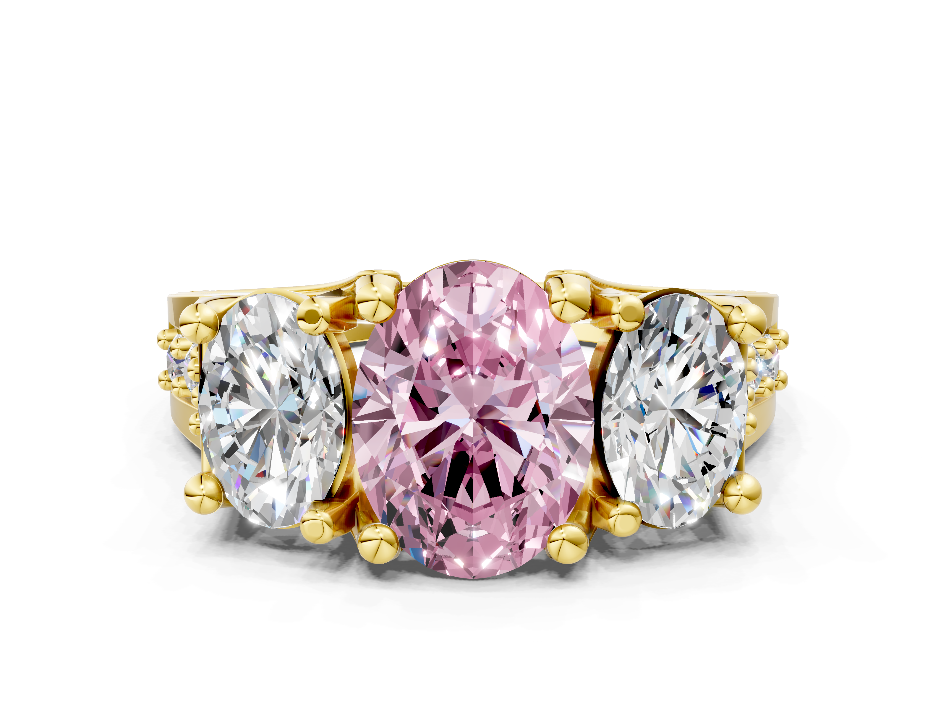 Yellow gold Three-Stone Fancy Pink Oval  Cut Diamond Ring with Channel-Set Band and Four-Prong Setting_32