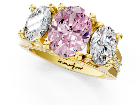 Yellow gold Three-Stone Fancy Pink Oval  Cut Diamond Ring with Channel-Set Band and Four-Prong Setting_33