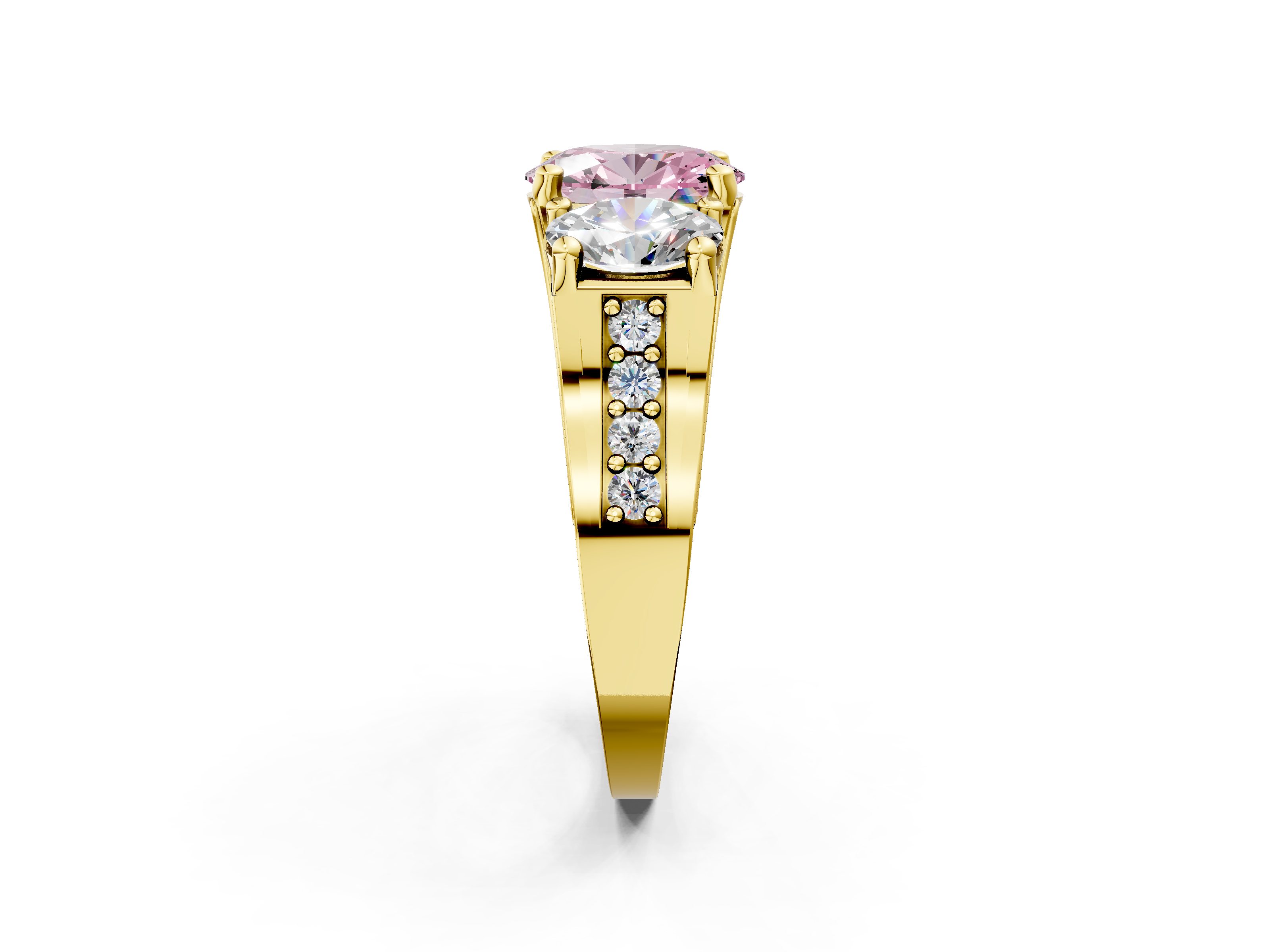 Yellow gold Three-Stone Fancy Pink Oval  Cut Diamond Ring with Channel-Set Band and Four-Prong Setting_34