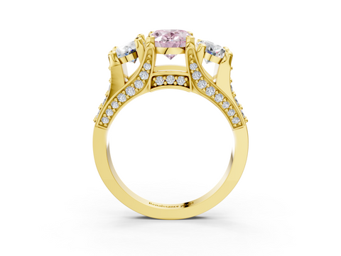Yellow gold Three-Stone Fancy Pink Oval  Cut Diamond Ring with Channel-Set Band and Four-Prong Setting_35
