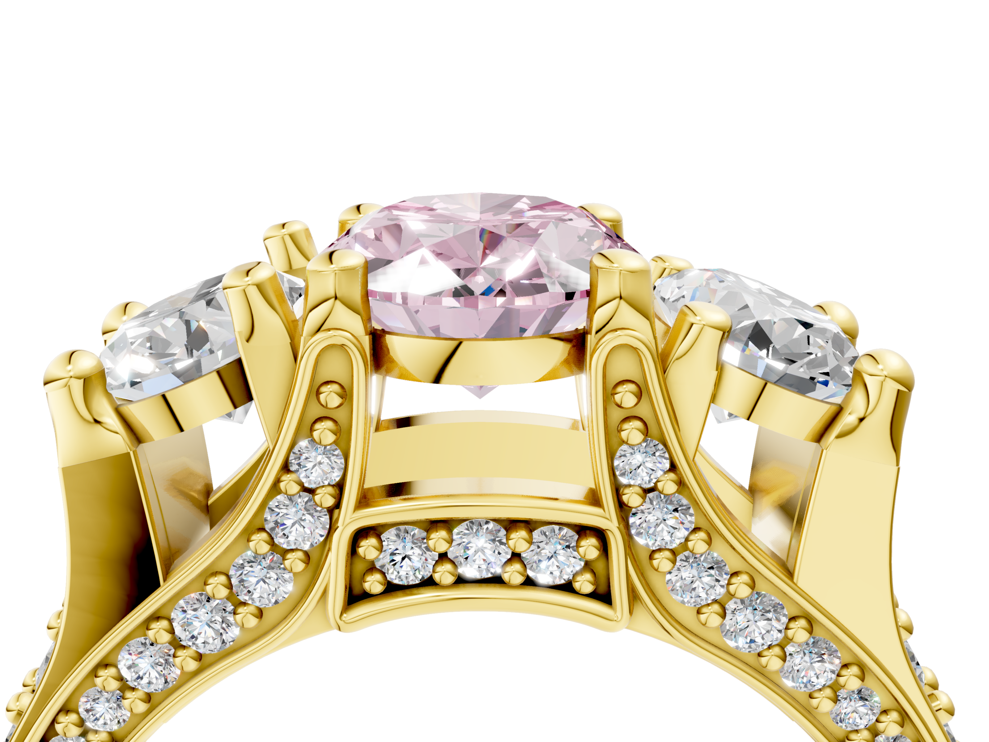 Yellow gold Three-Stone Fancy Pink Oval  Cut Diamond Ring with Channel-Set Band and Four-Prong Setting_36