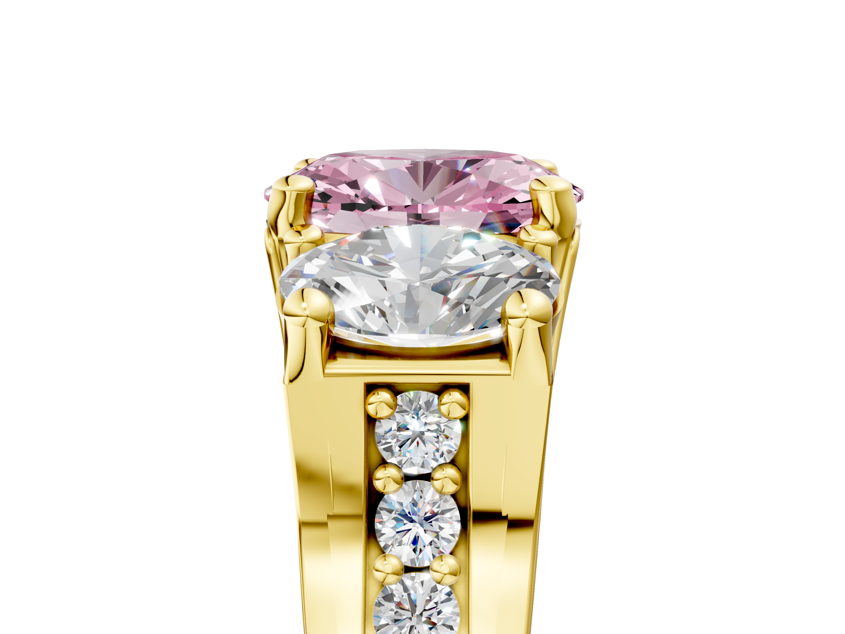 Yellow gold Three-Stone Fancy Pink Oval  Cut Diamond Ring with Channel-Set Band and Four-Prong Setting_37