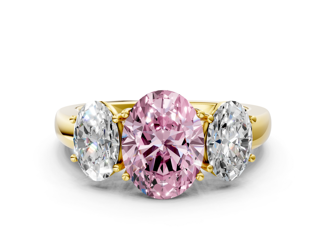 Yellow gold Three-Stone Fancy Pink Oval  Cut Diamond Ring with Channel-Set Band and Four-Prong Setting_68