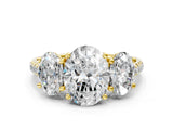 Yellow gold Three-Stone Fancy Pink Oval Cut Diamond Ring with Pavé Band and Prong Setting_61