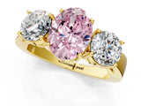 Yellow gold Three-Stone Fancy Pink Oval Cut Diamond Ring with Round Side Stones, Classic Band, and Four-Prong Setting_1