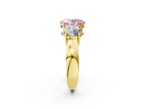 Yellow gold Three-Stone Fancy Pink Oval Cut Diamond Ring with Round Side Stones, Classic Band, and Four-Prong Setting_2