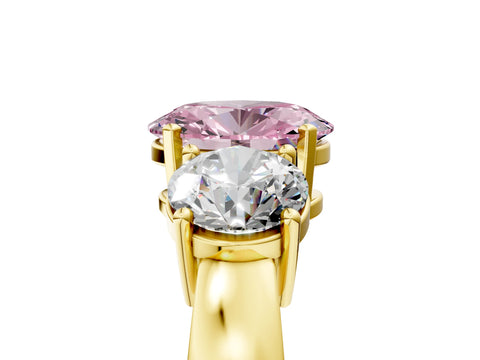 Yellow gold Three-Stone Fancy Pink Oval Cut Diamond Ring with Round Side Stones, Classic Band, and Four-Prong Setting_5