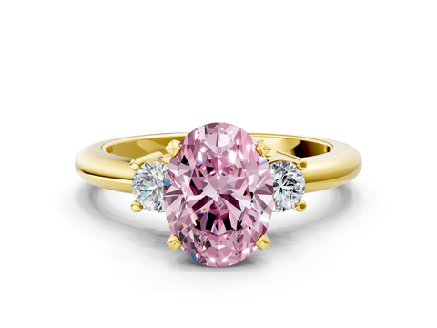 Yellow gold Three-Stone Fancy Pink Oval  Cut Diamond Solitaire with Prong Setting and Classic Band_71