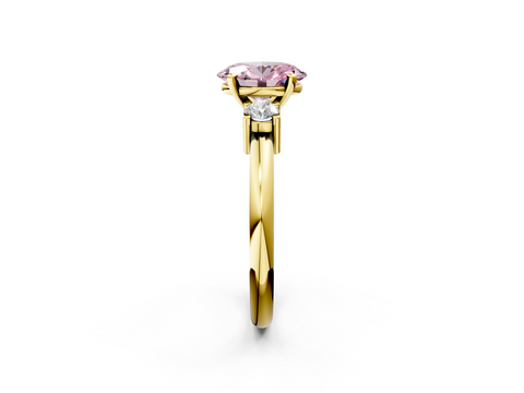 Yellow gold Three-Stone Fancy Pink Oval  Cut Diamond Solitaire with Prong Setting and Classic Band_73