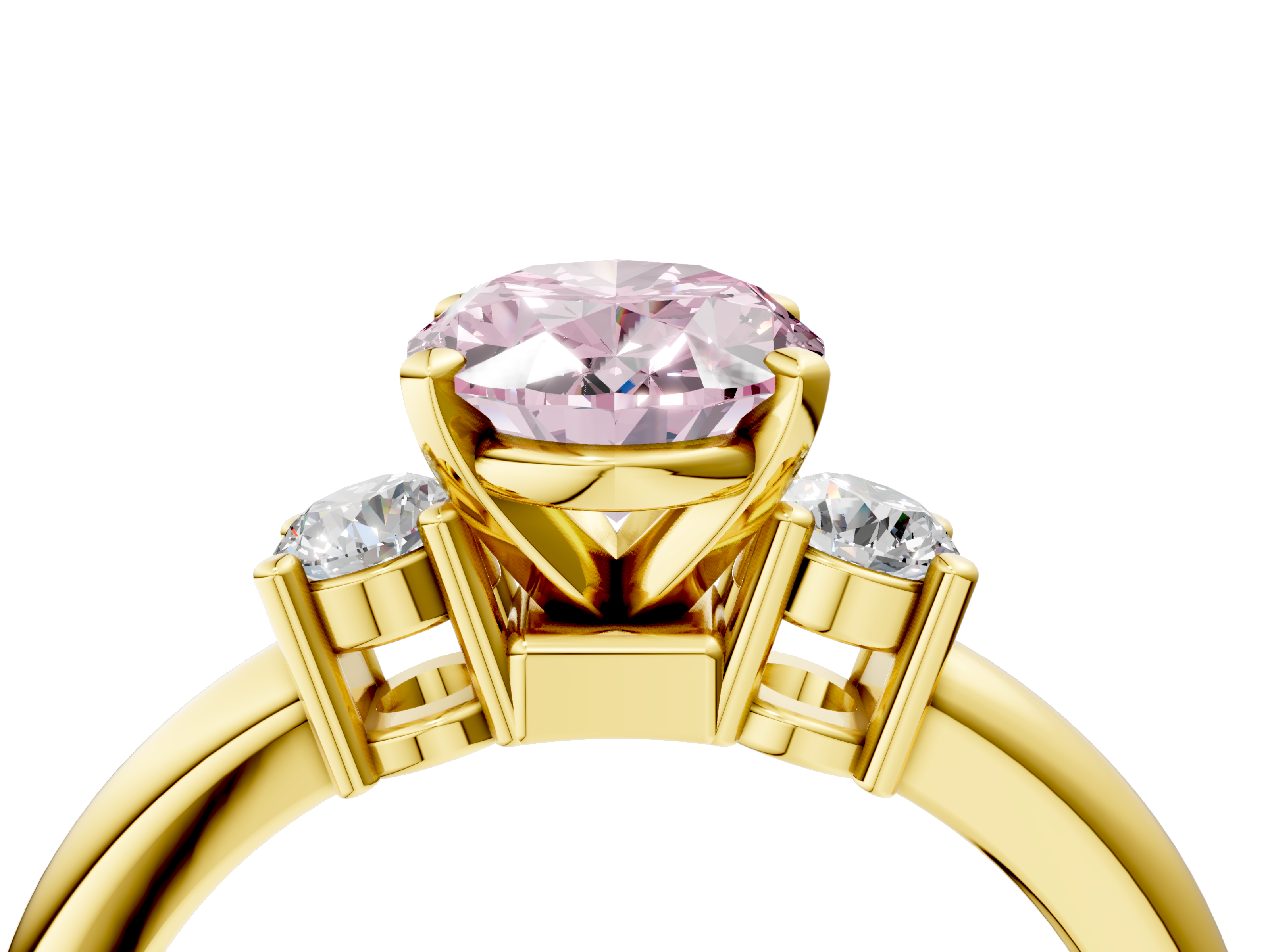 Yellow gold Three-Stone Fancy Pink Oval  Cut Diamond Solitaire with Prong Setting and Classic Band_75
