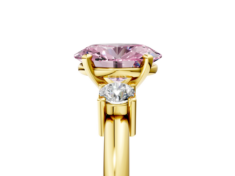 Yellow gold Three-Stone Fancy Pink Oval  Cut Diamond Solitaire with Prong Setting and Classic Band_76