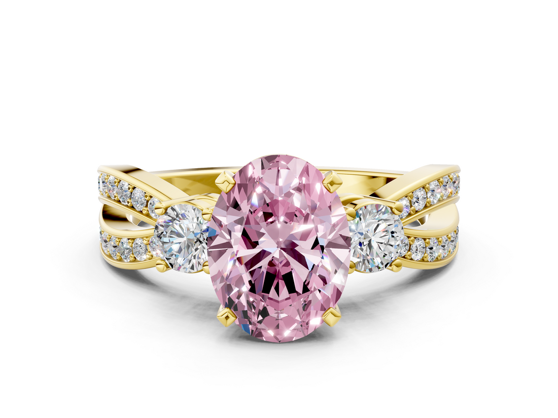 Yellow gold Three-Stone Fancy Pink Oval  Cut Diamond Twist Band with Prong Setting_38