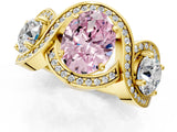 Yellow gold Three-Stone Fancy Pink Oval Cut Diamond Wave Pave Band with Prong Setting_1